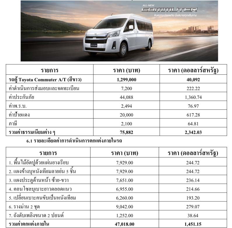 รายจ่ายโครงการรถตู้ใหม่